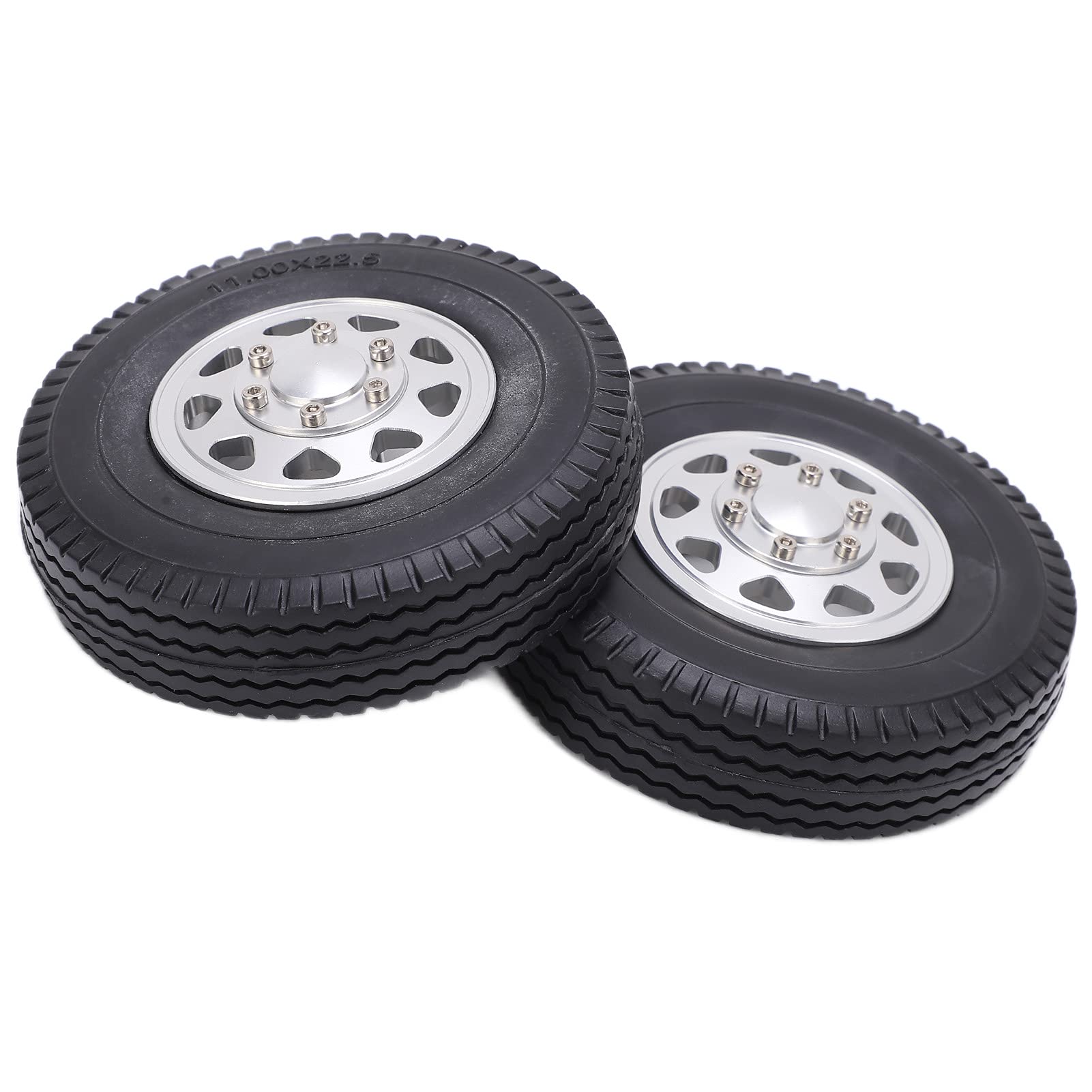 Metalowe konto metalowe 2PCS z gumowymi oponami o szerokości 22 mm dla Tamiya 1/14 RC Traktora ciężarówki (Silver)