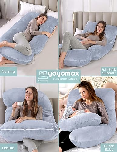 Miniatura 10 de yoyomax Almohadas de embarazo en forma de U, almohada de maternidad de cuerpo completo, almohada de embarazo de espuma viscoelástica con funda de