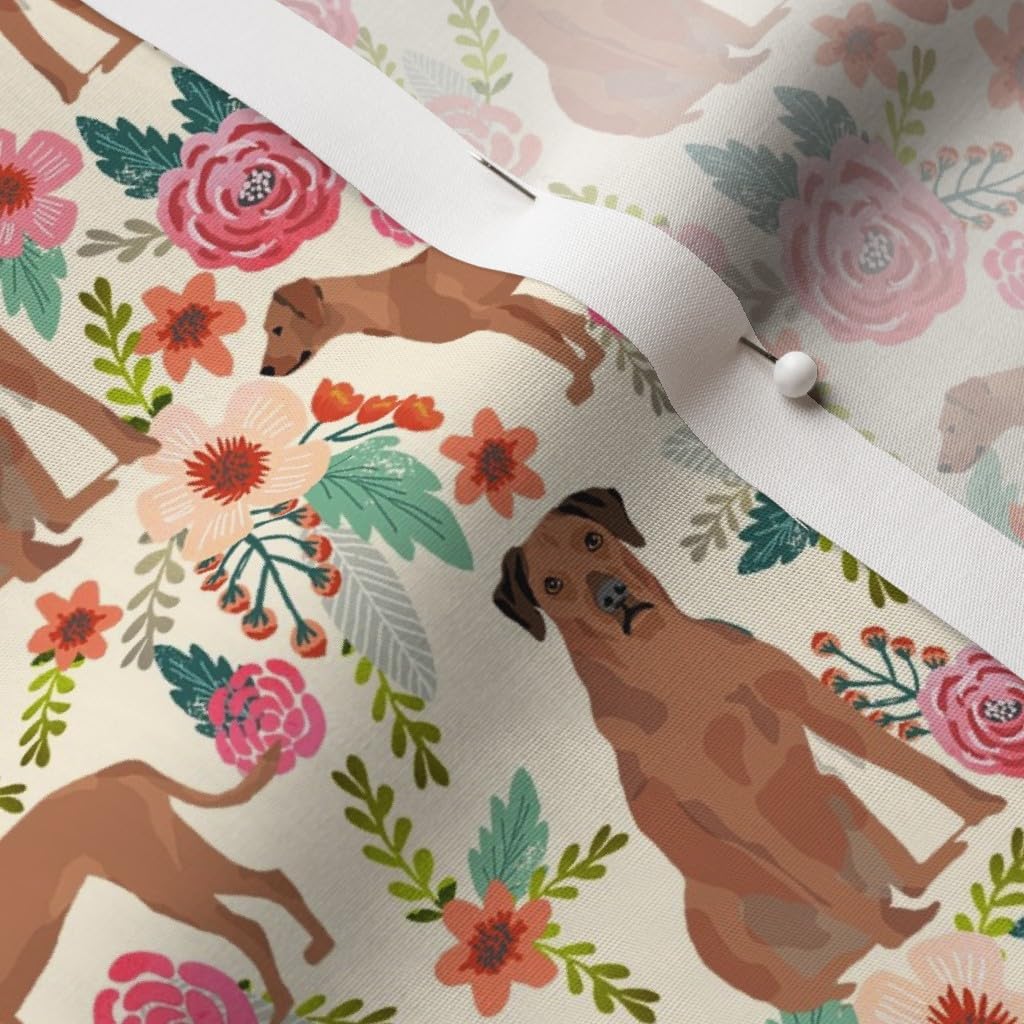 Spoonflower Fabric - Rhodesian Ridgeback Floral Dogs Breeds Beige Pet Pets Florals Portrait Printed on Cotton Poplin Fabric by The Yard - Sewing Shirting Quilting Dresses Apparel Crafts