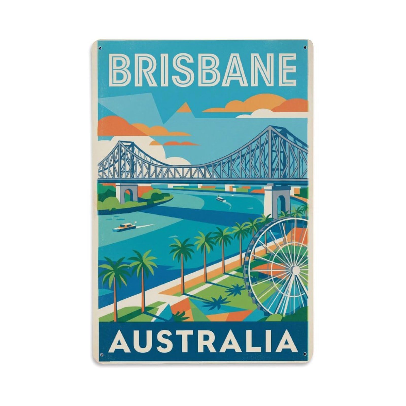 Australia Brisbane Vintage Travel Metal Tin Sign Plaque Wall Decor for Cafe, Club Bar, Office, Garden Metal Poster 8x12Inch
