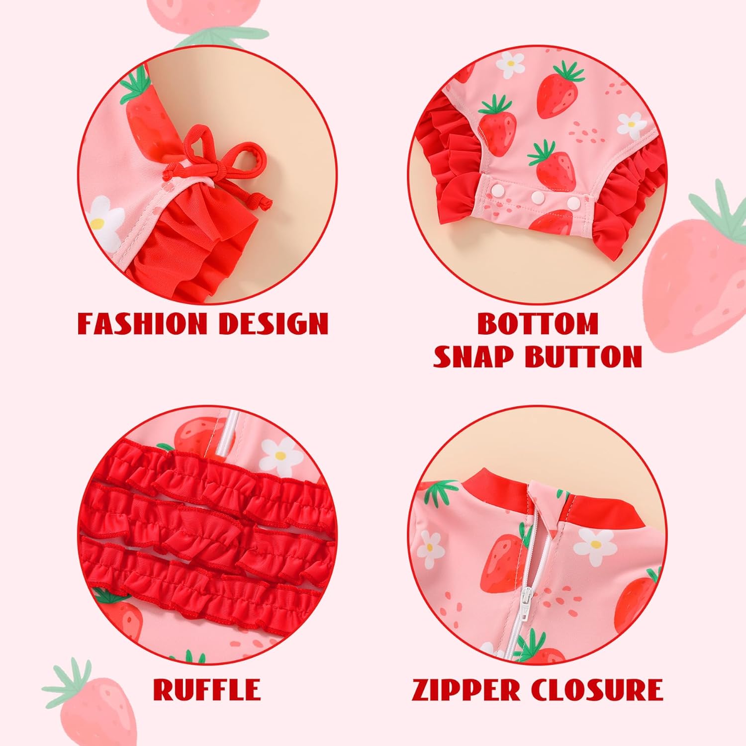 Infant Baby Swimsuit Girl Long Sleeve UPF 50+ Sun Protection One-Piece Rash Guard with Hat Zipper Bathing Suit - Image 4