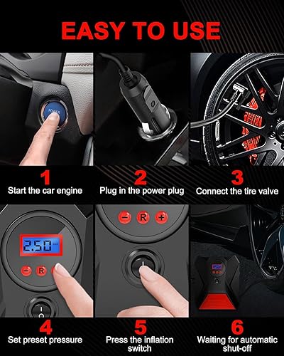 Miniatura 3 de Atsanc Inflador de neumáticos, compresor de aire portátil de 12 V CC con diseño de apagado automático, bomba de aire eléctrica de inflado rápido