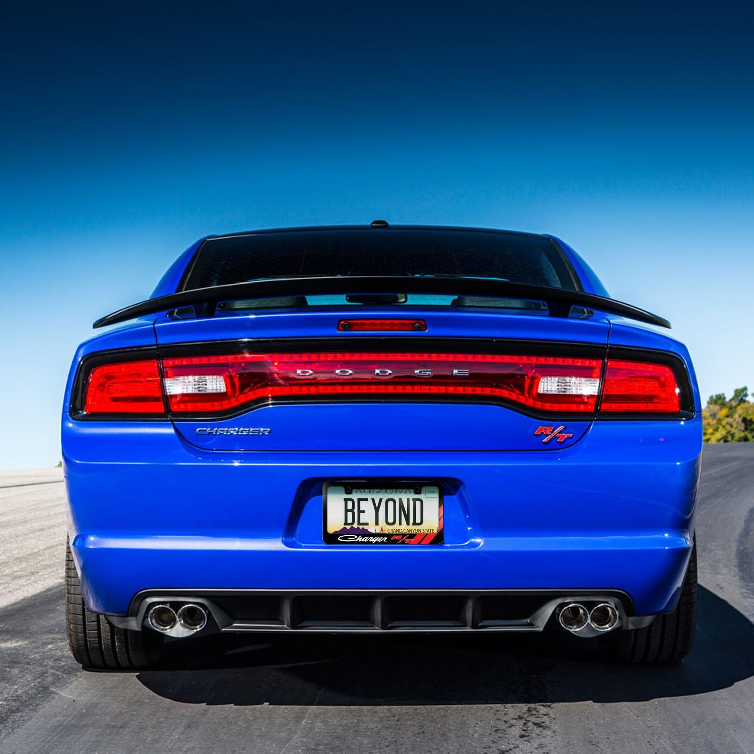 iPick Image Made for Dodge Charger R/T Classic Red Stripe Black Metal License Plate Frame