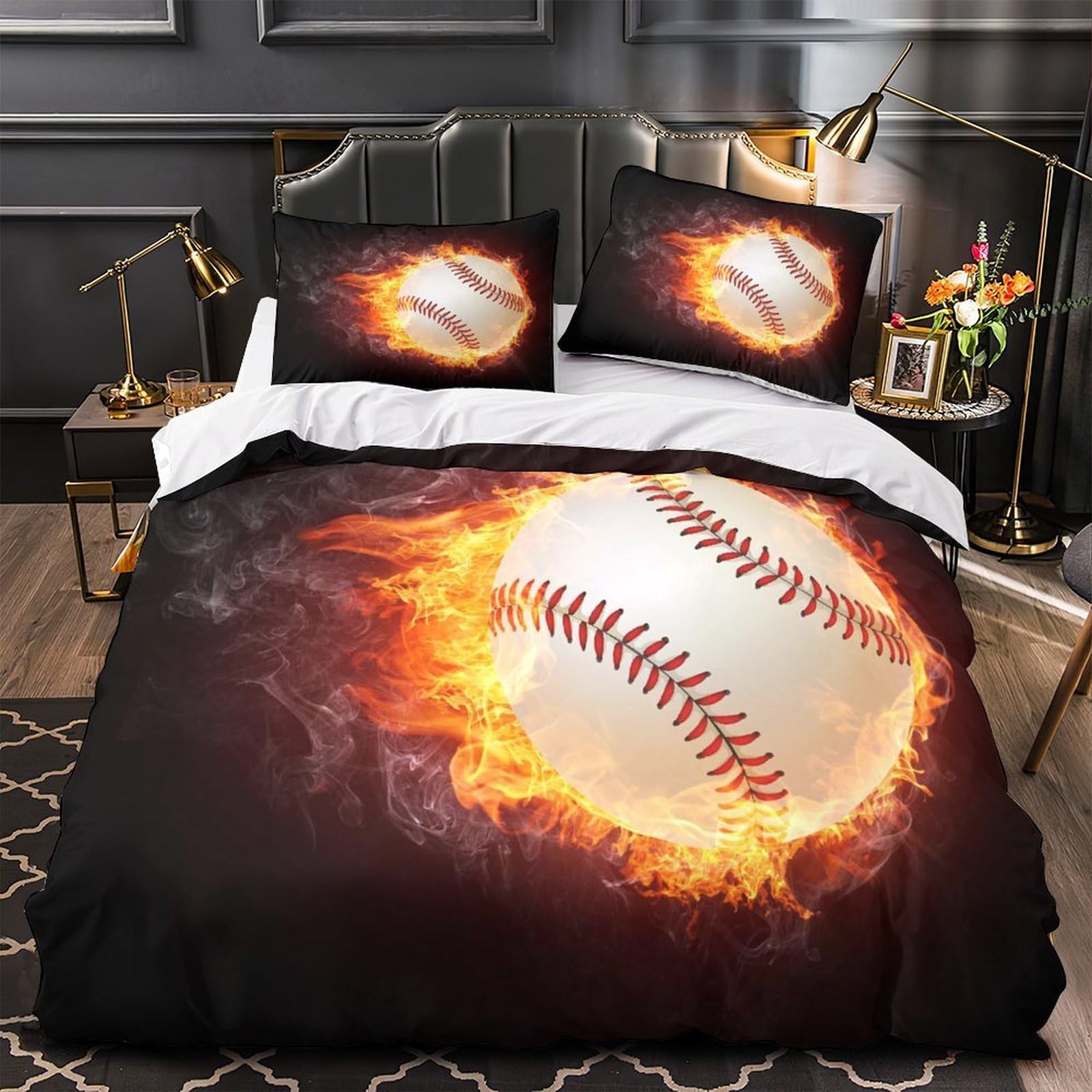 Parure de lit baseball feu housse couette douceur confort 135x200