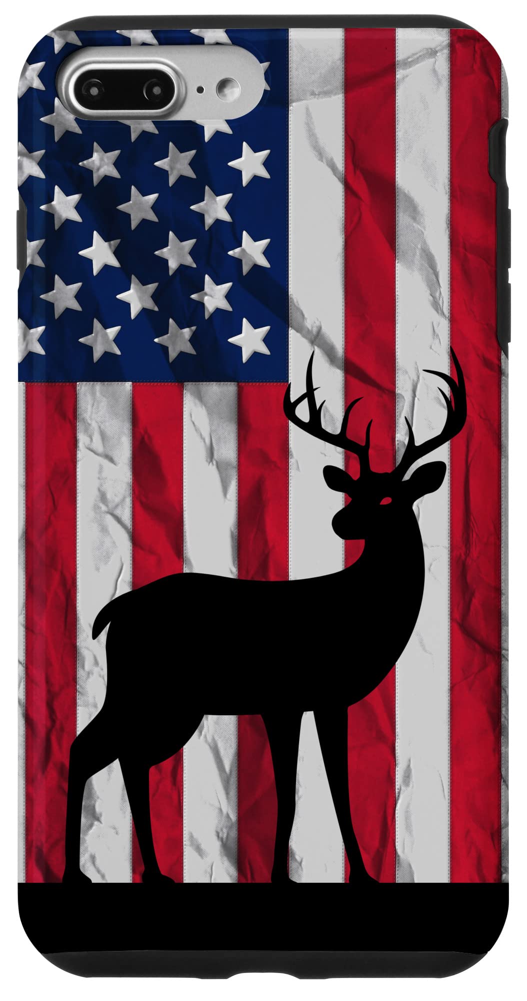 iPhone 7 Plus/8 Plus USA Flag Deer Black Silhouette Outdoors Sport Hunting Buck Case