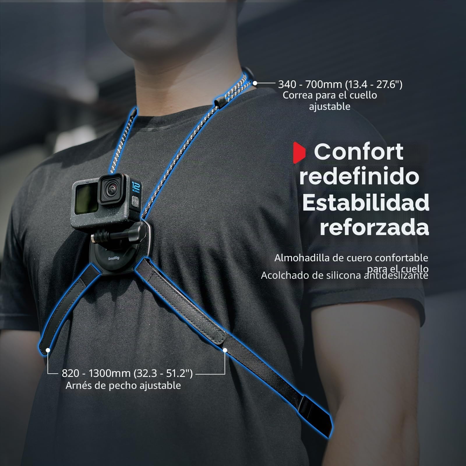 SMALLRIG Soporte magnético de cuello para cámara de acción, soporte de cuello con un solo clic, para GoPro 13/12/11/10/9, para DJI Osmo 360/Nano/Action 6/5 pro/4/3, Insta360 Ace Pro 2-5360