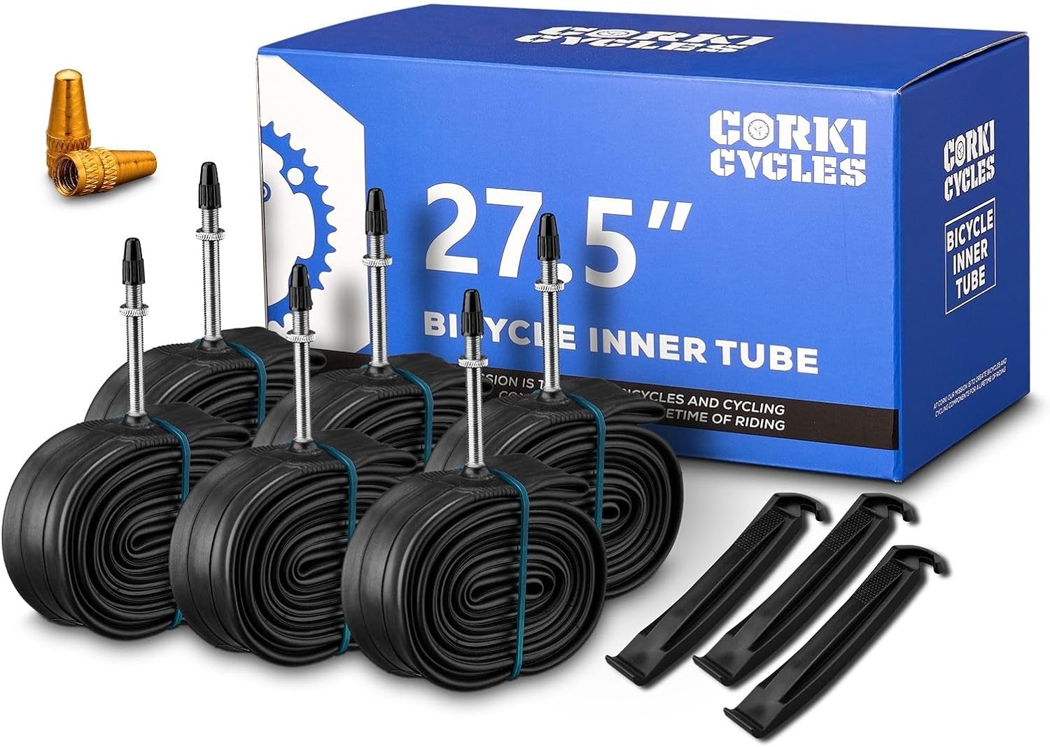 Corki Cycles Mountain Bike Tubes 27.5" x 1.75 1.95 2.0 2.1 2.125 2.25 2.3 2.4 (Schrader Valve 32mm/ Presta Valve 48mm) 6 Pack