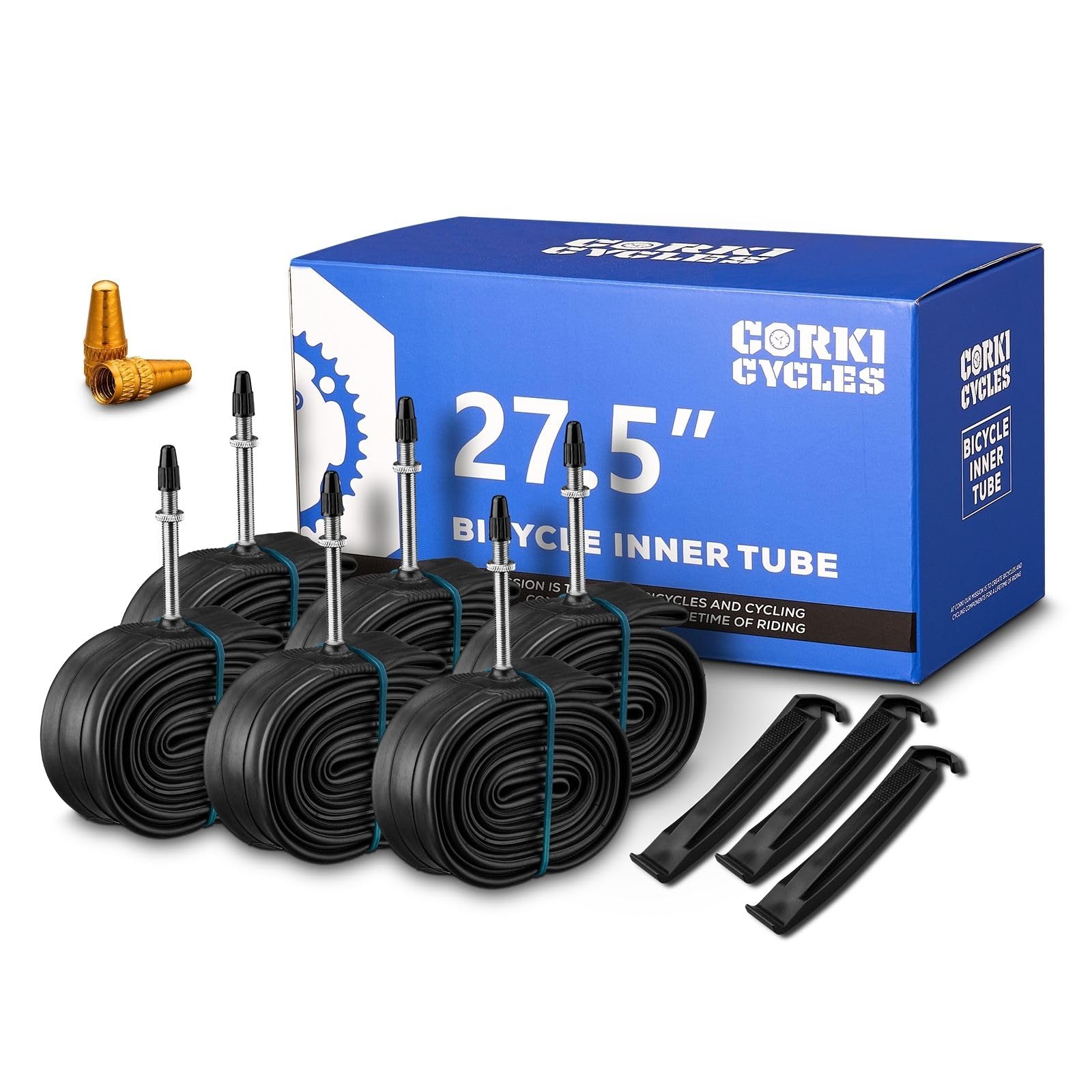 Corki Cycles MTB Bicycle Tubes Fit 27.5 Inch x 1.75/1.95/2.1/2.125/2.4 Mountain Bike Inner Tire Tubes with 48mm Presta(French) Valve,6 Pack