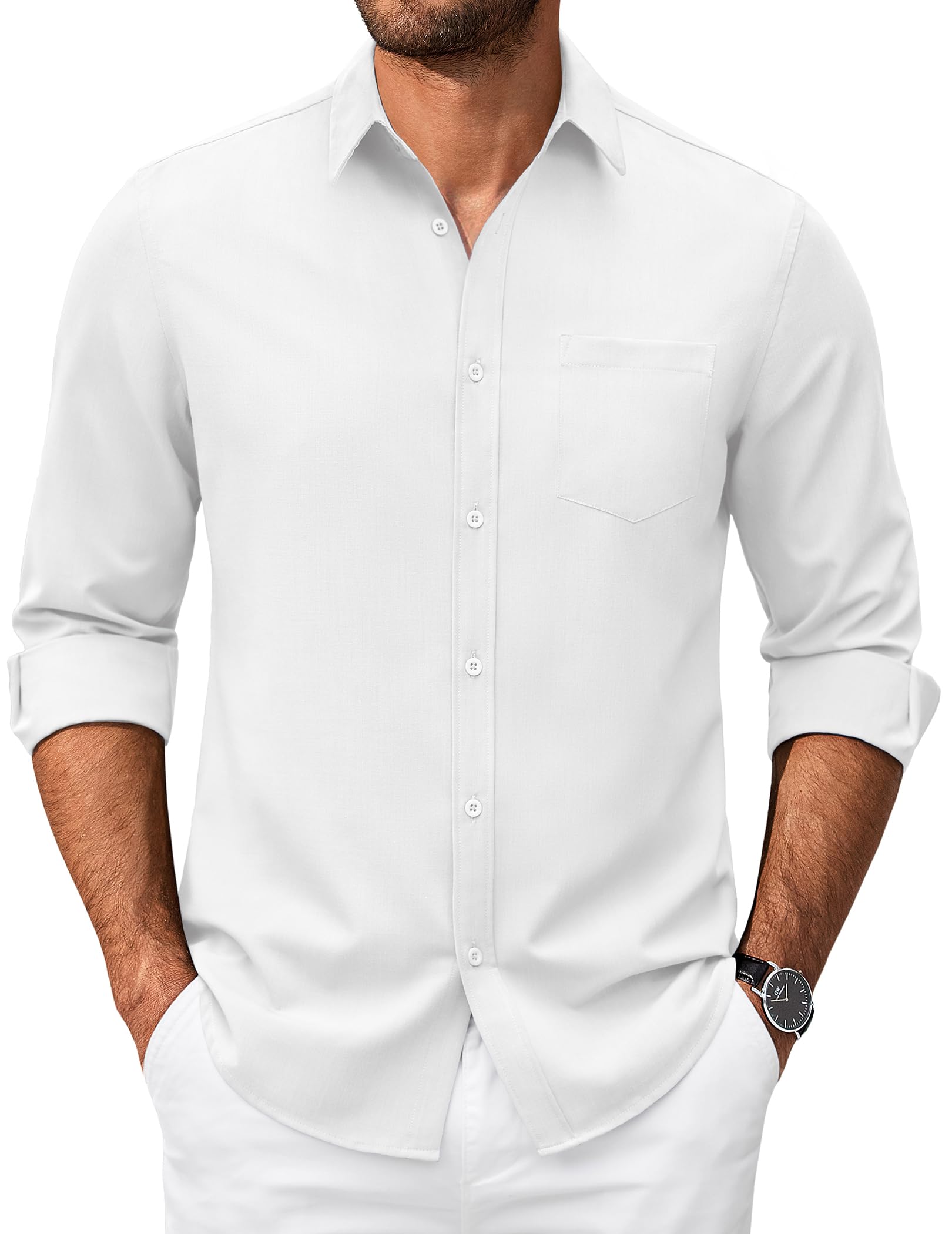 COOFANDY Herren Hemd Langarm Business Freizeithemd Regular Fit Stretch Oxford Hemden mit Brusttasche Oberhemd