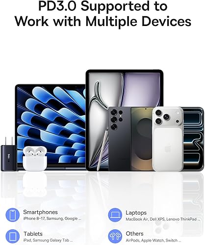 Miniatura 7 de Baseus PICOGO - Cargador USB C de 67 W, bloque de carga rápida de 3 puertos más pequeño con enchufe plegable, PDPPS para MacBook AirPro, iPhone