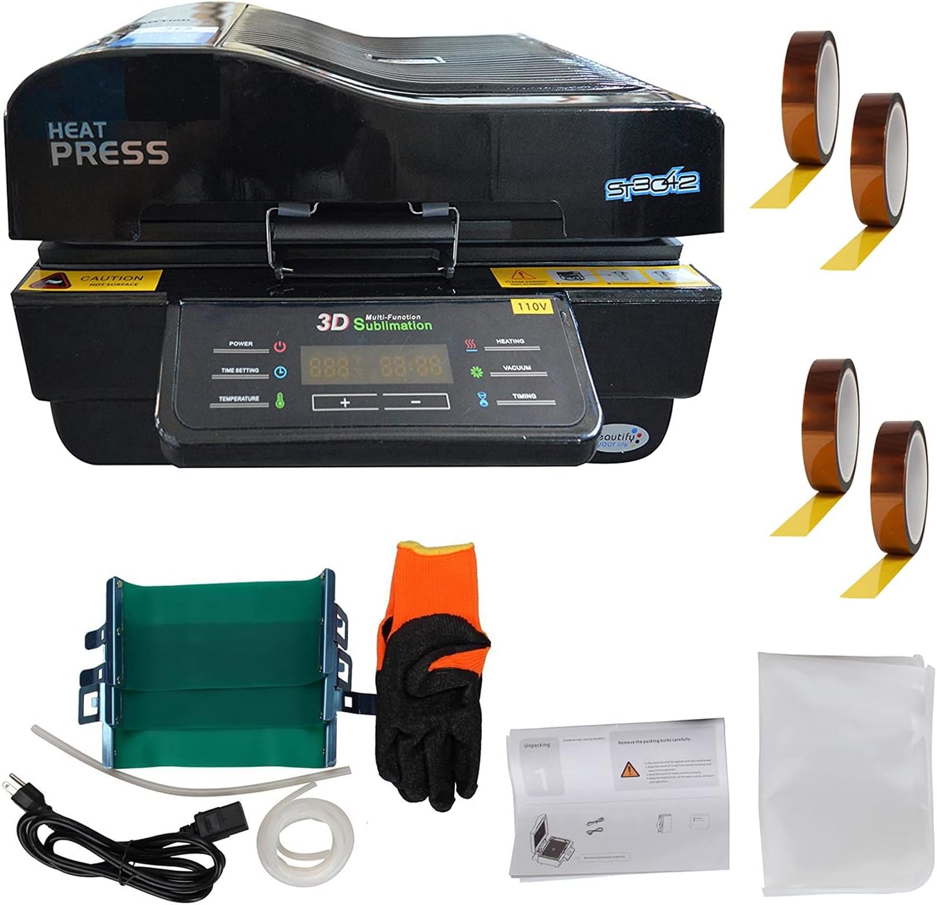 3D Muti-fuction Vacuum Sublimation Heat Press Machine Red or Black Color Three-Dimensional Printing CE Certification
