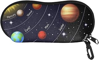 JOAIFO Cartoon Planet Travel Sunglass Case for Kids Universal Space Print Ultra Light Zipper Eyeglass Pouch with Belt Clip and Hook