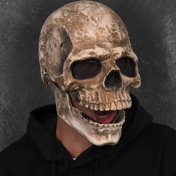 Creepy Full Head Skull Mask with Moving Jaw Halloween Scary Latex Helmet for Cosplay Party Props miniatura 5