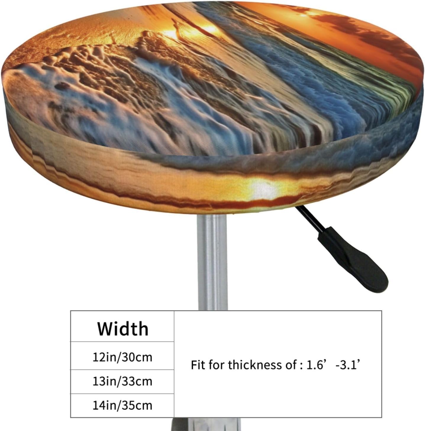 Bar Stool Cover Round Elastic Stool Cushion Covers Evening Beach Sea Water Bar Chair Cover Washable Stool Cushion Slipcover Stretch Stool Seat Covers for 12-14 Inch Chair