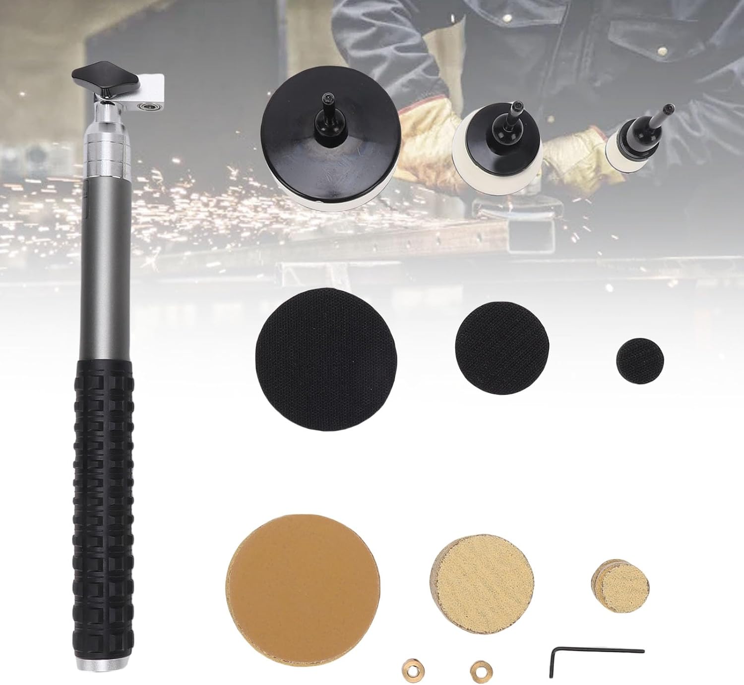 Hand Sanding Set with Buffing Pads Sandpapers and Handle, Sandpaper Disc Kit & Woodworking Accessories, Suitable for Polishing Finishing Woodworking Projects