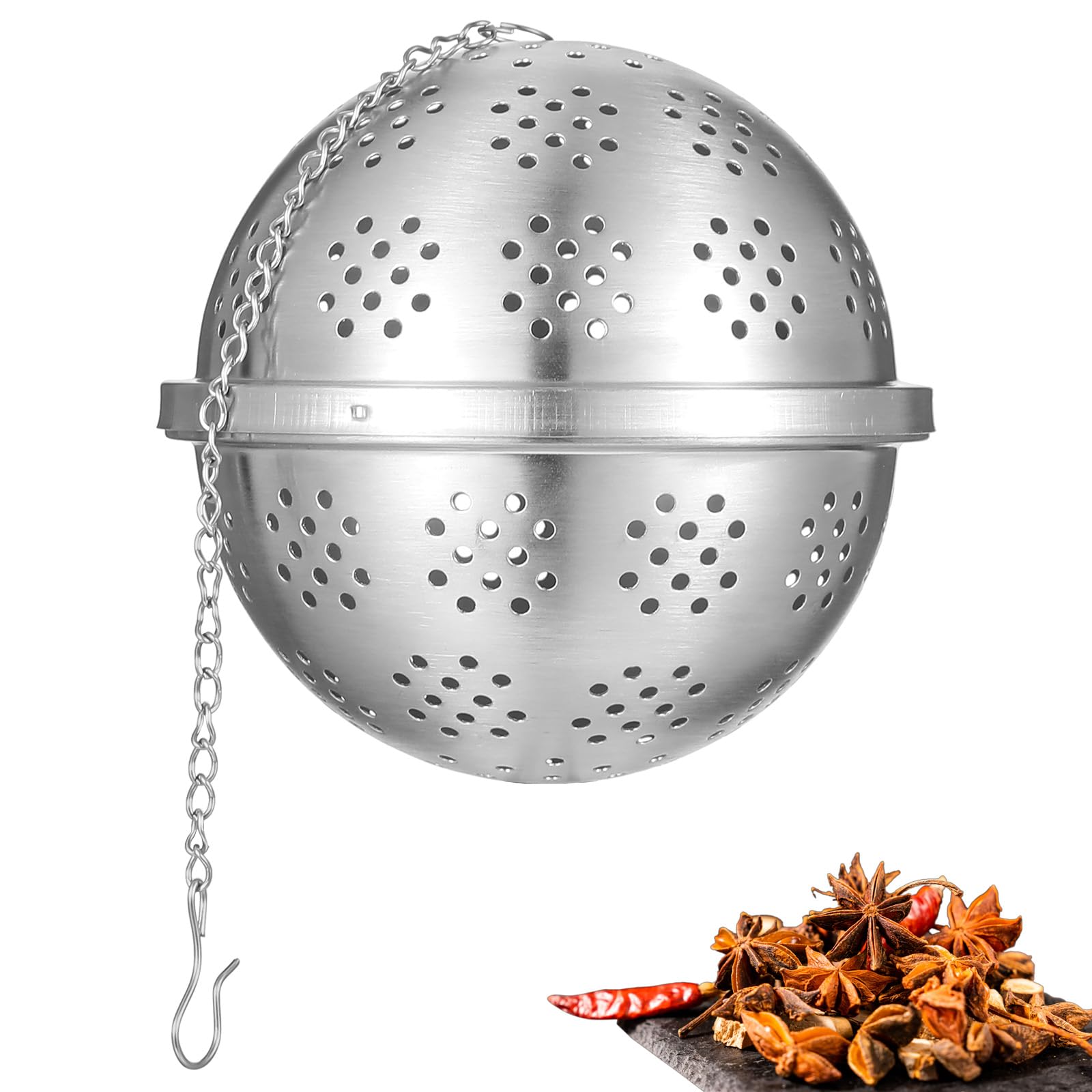 Spice Ball for Cooking, Stainless Steel spices filter Tea Ball Strainer Mesh Balls Cooking Tools Spice Infuser Kitchen Soup Spices Stew Filter with Extended Chain Hook for Brewing Tea Seasoning
