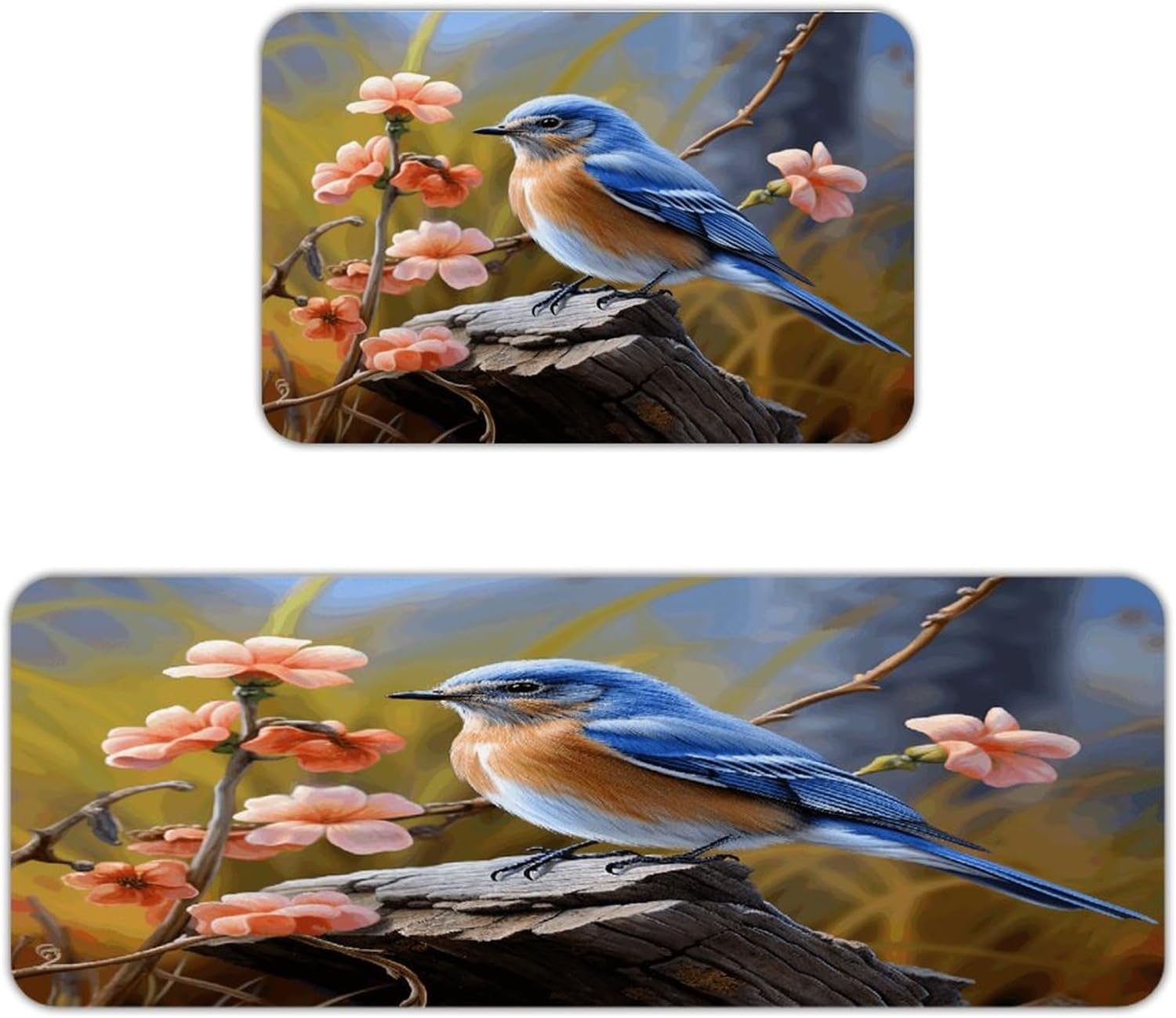 Eastern Bluebird Kitchen Mat Washable Non Slip Rugs Soft Kitchen Mats for Floor Set of 2 PCS Cushioned Absorbent Runner Standing Rugs for Home Sink Laundry Office