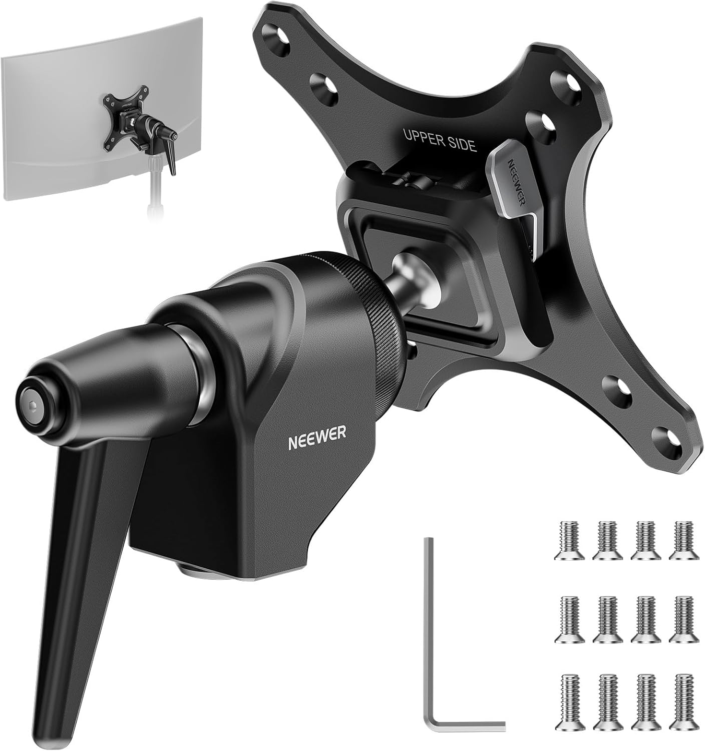 NEEWER MA016 VESA Monitor Support Adapter with Quick Release Ark Type, 360° Ball Head, M4 Screw and Receiver 5/8 Inch Light Stand Adapter for TV Screen, Field Monitor, C Stand, Max 20 kg