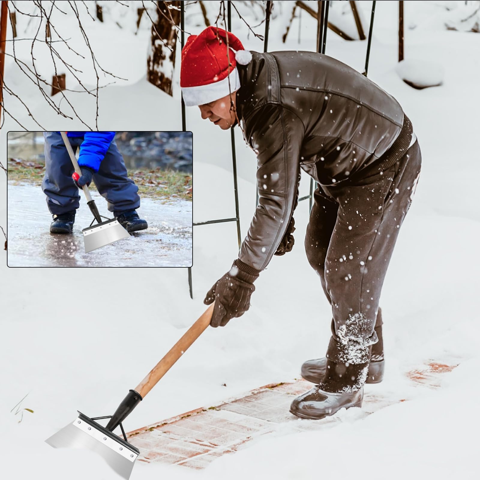 HOSSOM Pala di Pulizia Multifunzionale, Pala da Giardino, Pala per la Pulizia Del Giardino, Pala Piatta in Acciaio, per Rimuovere le Erbacce, Spalare la Neve (manico in legno non incluso)25cm