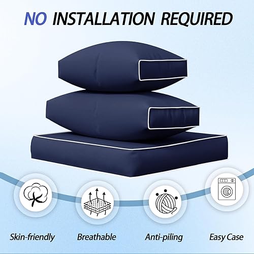 Miniatura 7 de Cojines de exterior para muebles de patio, 14 cojines de repuesto resistentes al agua para 6 asientos, juego de conversación seccional de ratán para