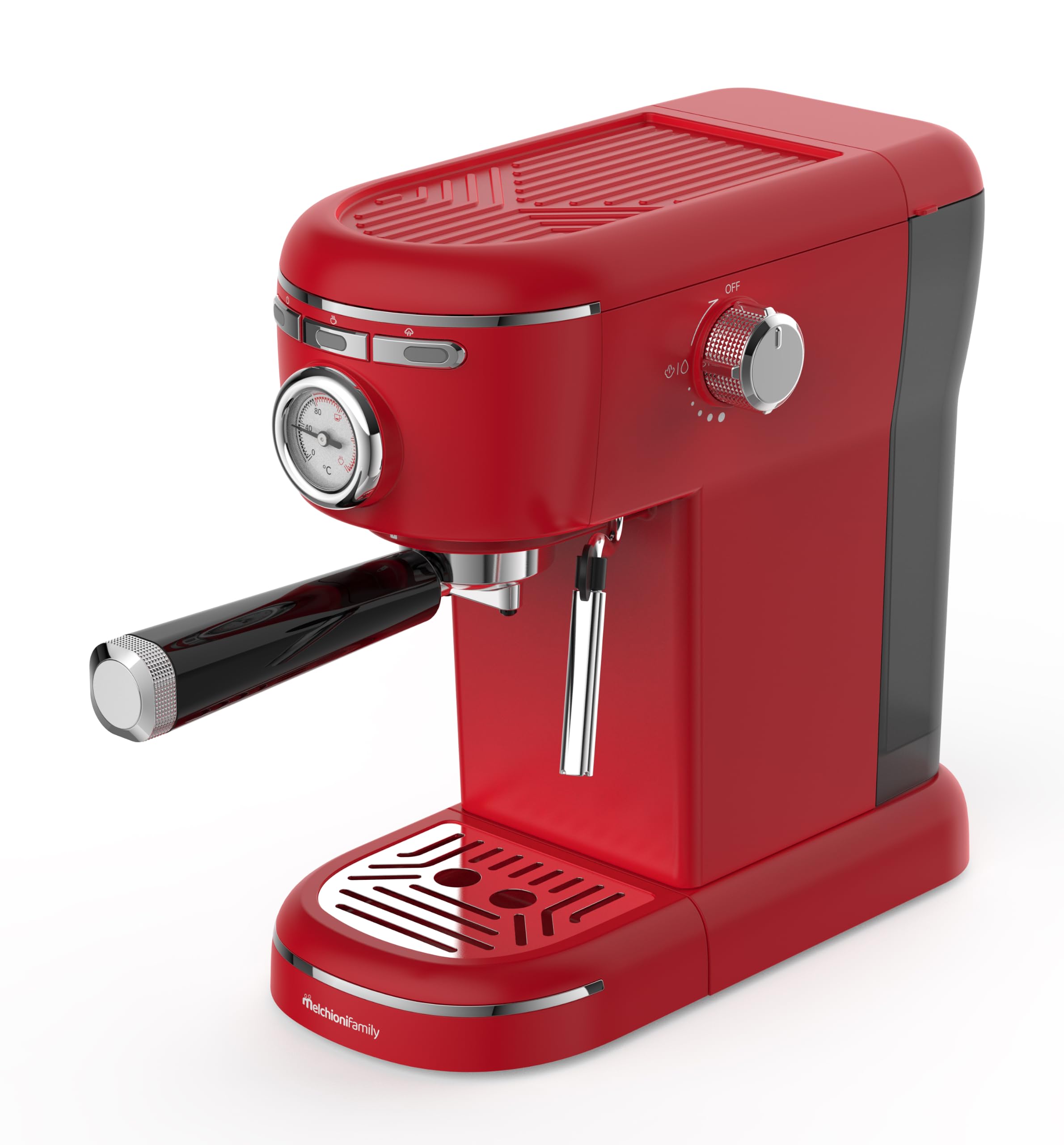 Melchioni Aromatica Plus ekspres do kawy 3 w 1, kompatybilny z kapsułkami Nespresso i kawą mieloną - ciśnienie 15 bar - 1100 W - zbiornik 1,2 l - wbudowany spieniacz do mleka - czerwony