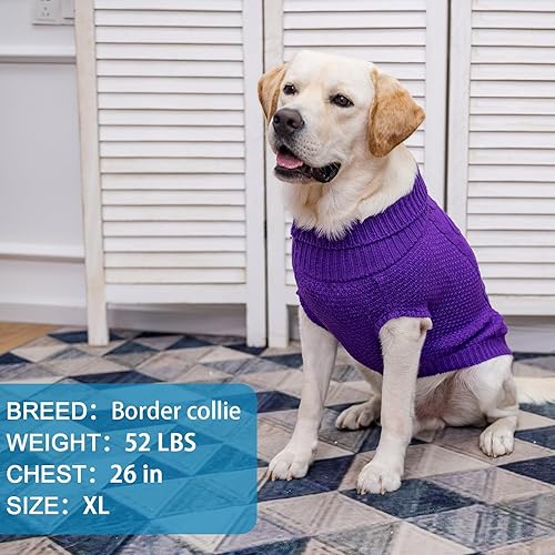 Miniatura 5 de Mihachi Suéter de cuello alto para perro, abrigo de invierno, ropa clásica de punto trenzado con agujero para la correa para clima frío, regalo