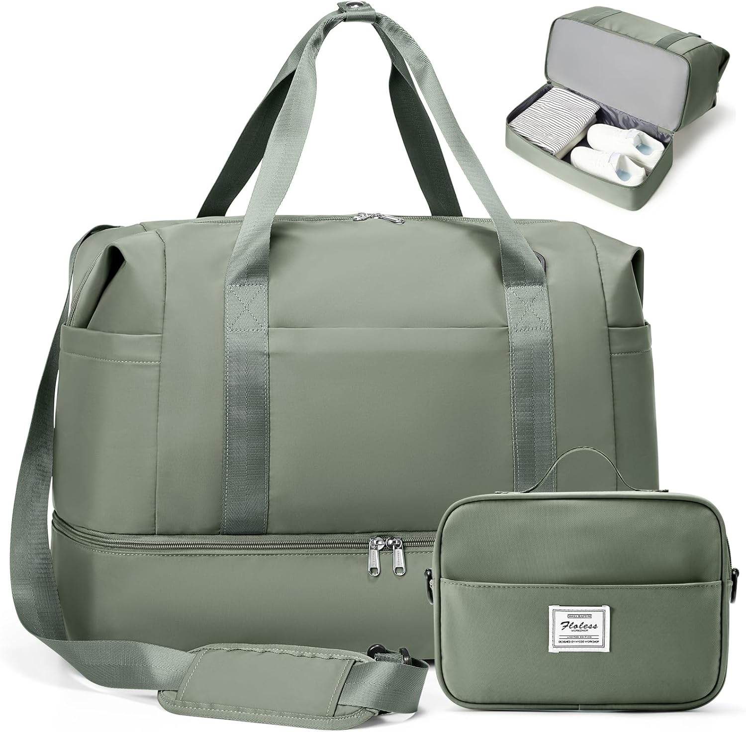 HYC00 Travel Duffel Bag, Weekender Bags for Women with Shoe Compartment & Wet Pocket, Large Carry-on Overnight Bag for Hospital, Gym, Travel