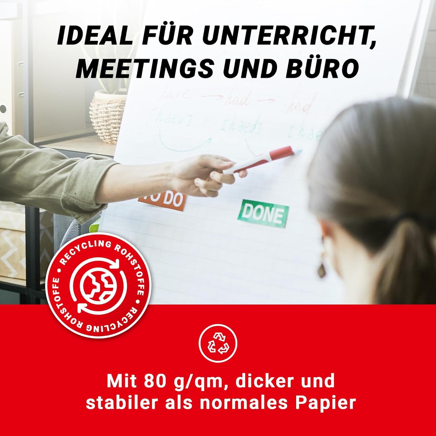 Conipa® - 2 blocs de papier pour tableau de conférence 68 x 99 cm blanc (carrés) 80 g/m² – 2 blocs de 20 feuilles – Papier pour tableau blanc pour tableaux et réunions (2 blocs quadrillés)