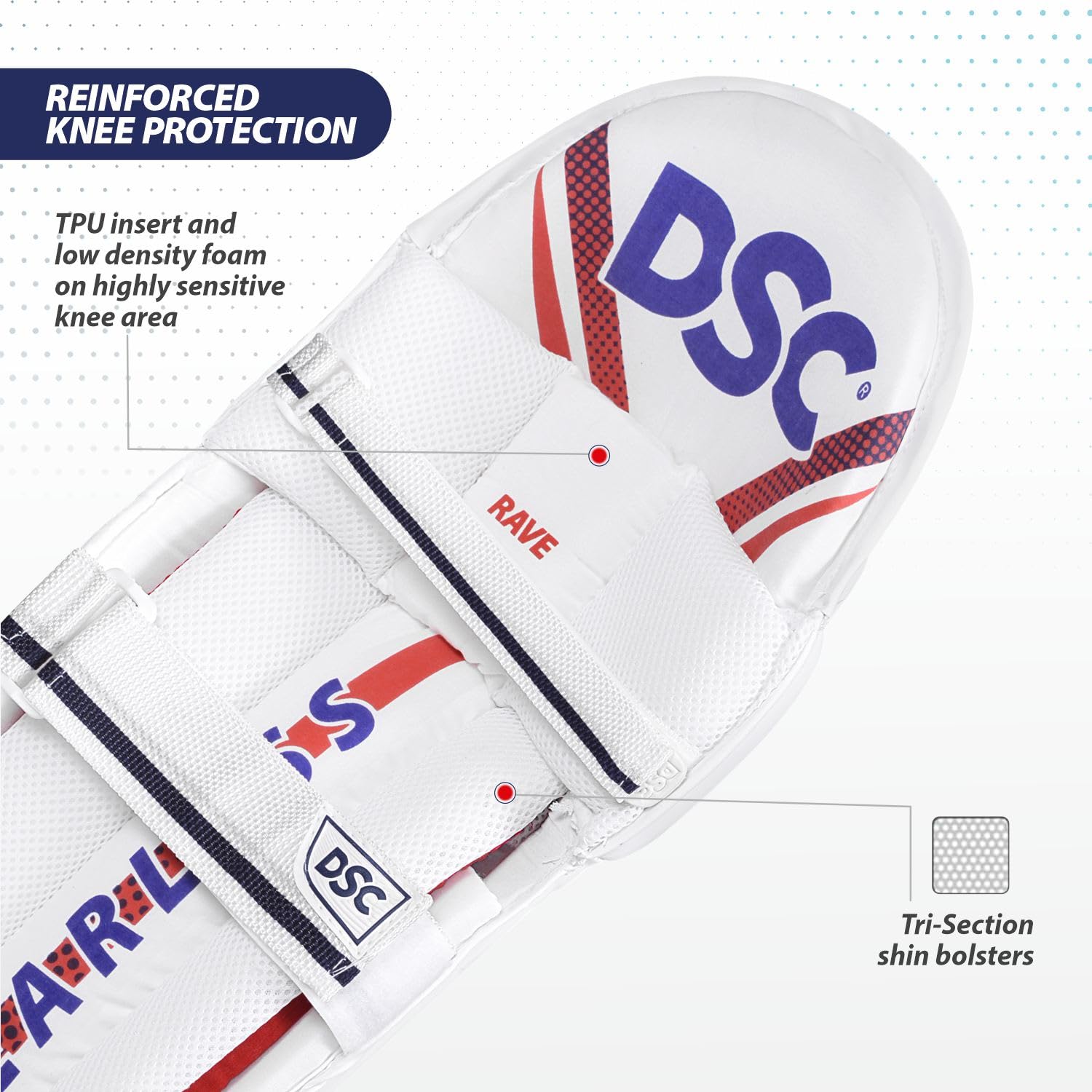 DSC Rave Cricket Batting Legguard for Mens, Color - White, Size - Boys, Left Hand 2