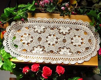 Laivigo Handmade Crochet Lace Oval Lucky Flower Tablecloth Table Runner Doilies Doily,12x24 Inch,White