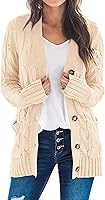 PRETTYGARDEN Women's Chunky Cable Knit Open Front Button Down Cardigan Sweater - Cozy Fall Winter Outerwear