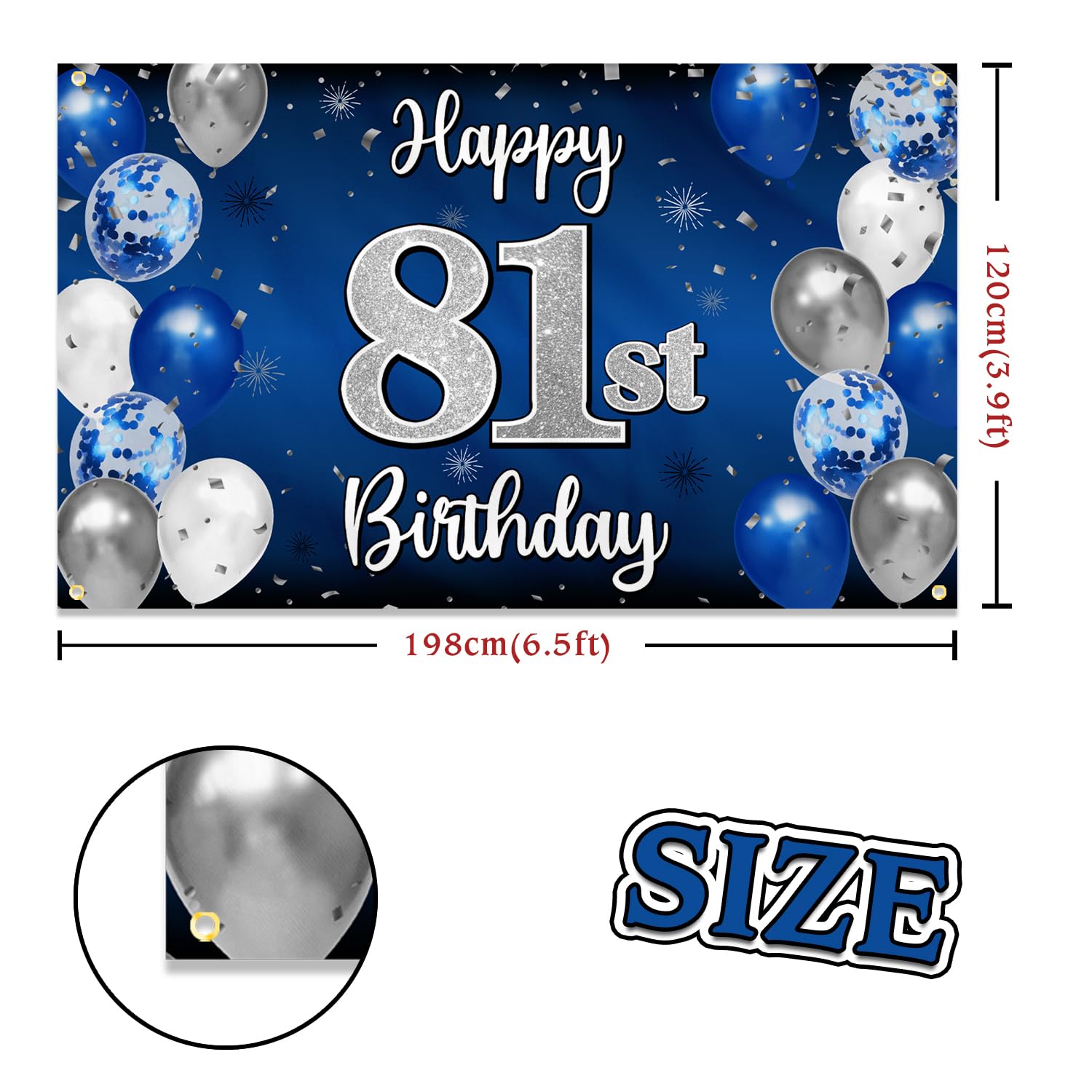 Happy 81st Birthday Banner Backdrop - Purple Balloon Decor, 78" X 47" Party Sign