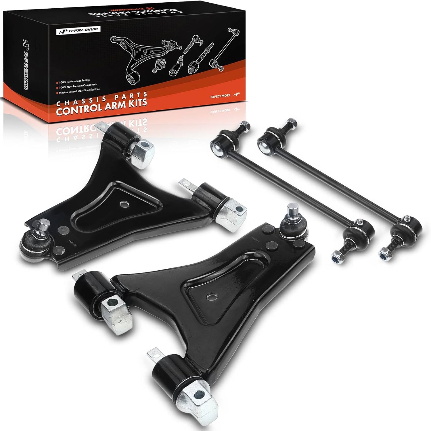 A-Premium Set of 4, Front Lower Control Arm, Sway Bar Link, Compatible with Ford Contour 1995-1998, Mystique 1995-1998, Cougar 1999-2002