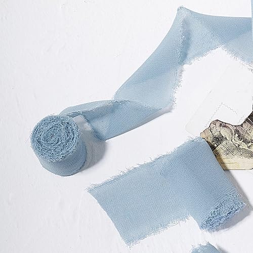 Miniatura 8 de Efavormart - Juego de 2 rollos de cinta de gasa azul polvoriento, 1.5 pulgadas x 6 yardas, para ramos, invitaciones de boda y envoltura de regalos