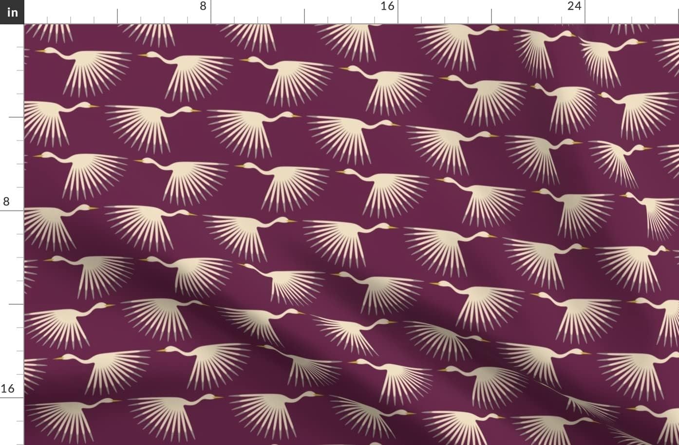 Spoonflower Fabric - Art Deco Cranes Plum Bird Crane 1920S Vintage Nature Biology Fashion Printed on Organic Cotton Sateen Fabric by The Yard - Sewing Quilting Apparel Home Decor