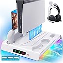 Labtec PS5 / Slim/Pro Stand with Cooling Fan and RGB Light, Dual Controller Charging Station for PS5/Slim/Pro Console with 5 Game Slot and 3 USB Ports, PS5 accessories