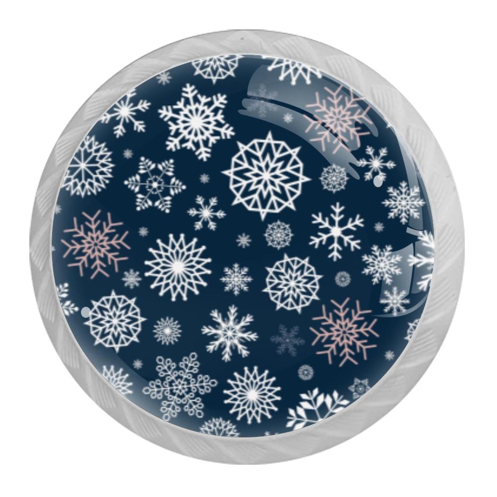 Tqmspg Multi08 4 Pieces Drawer Pulls Snowflakes Pattern Door Knobs Dresser Handles For Kitchen Wardrobe Cupboard Hardware Furniture