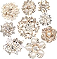 9pcs Rose Gold Rhinestone & Pearl Brooches Set for Wedding Bouquets & Crafts - eGlomart Sparkling Kit
