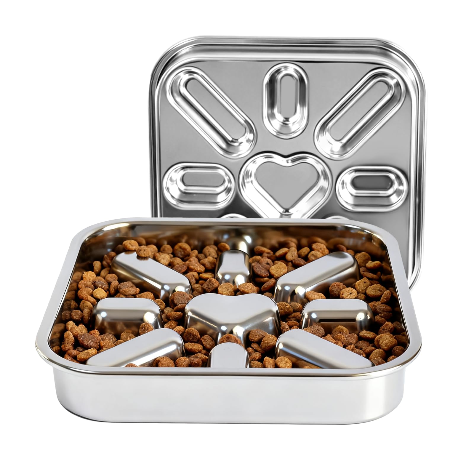 3 Cups Stainless Steel Slow Feeder Dog Bowls Large & Medium Breed, Food Grade 304, Non-Slip Base, Deep Ridges to Slow Eating, Metal Slow Feeder Dog Bowls, Dishwasher & Chew-Proof & Rustproof