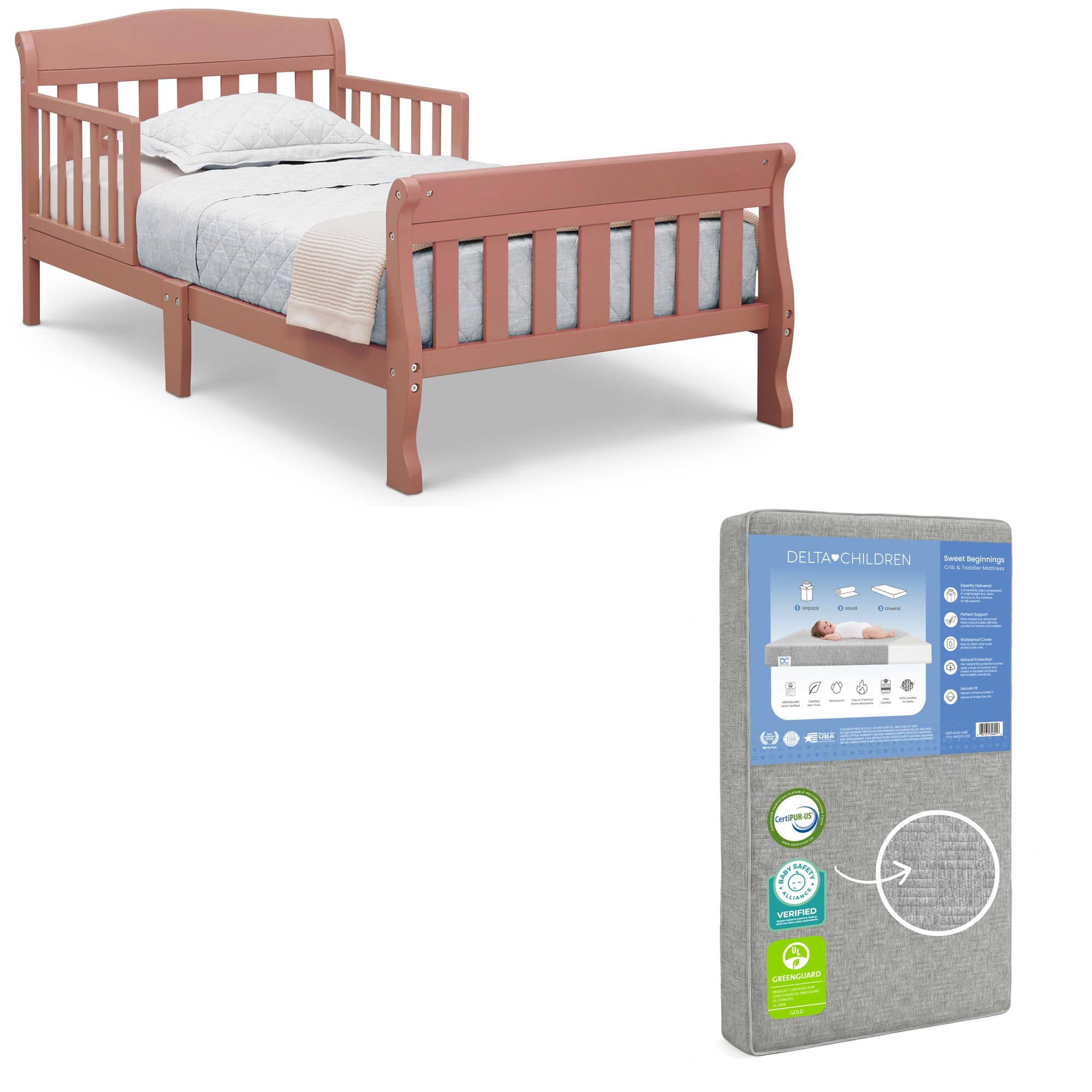 Delta Children Canton Toddler Bed &amp; Toddler Mattress, Apricot