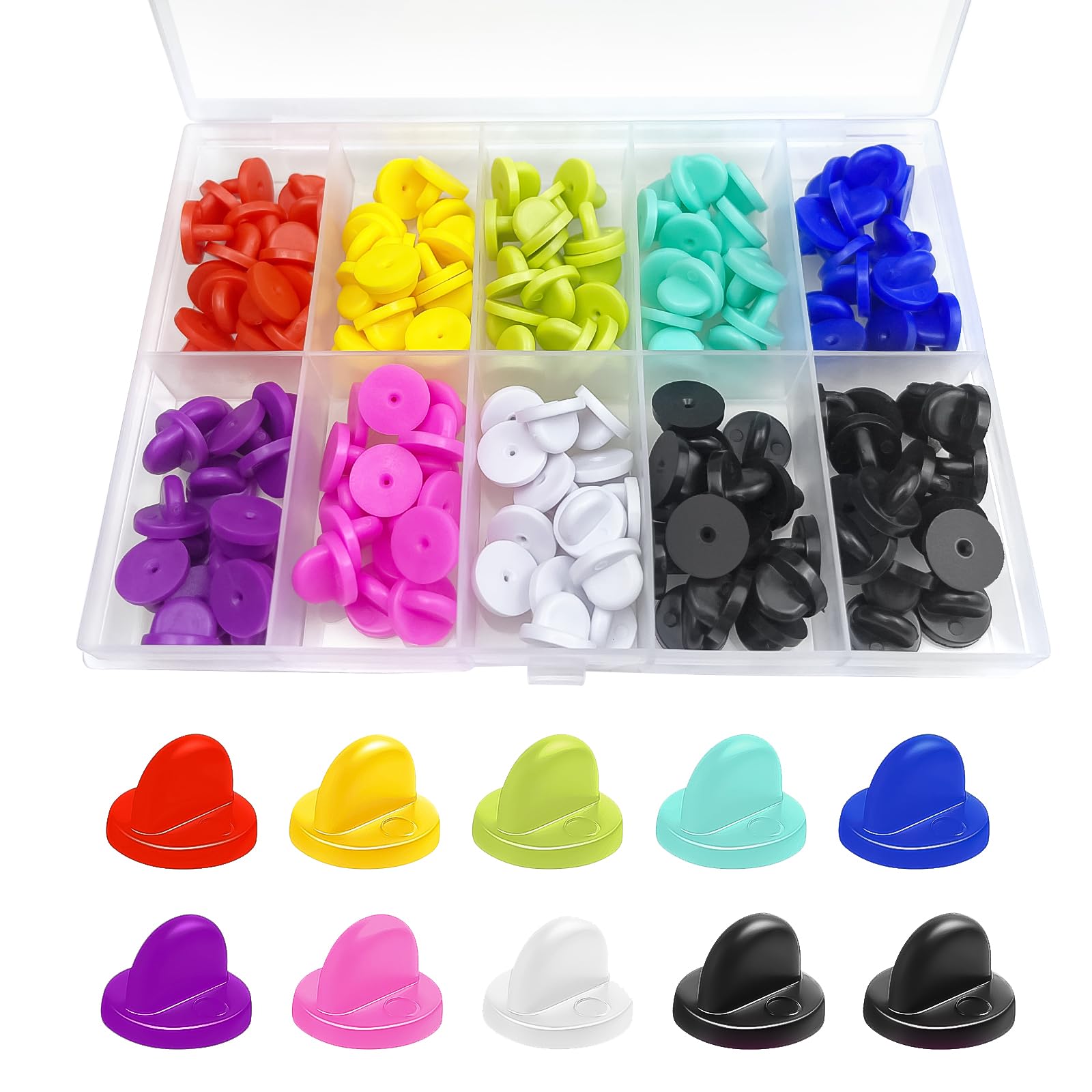 MECCANIXITY Lot De 150 Fermoirs En Caoutchouc Verrouillables Avec étui De Rangement Pour Chapeaux, Badges, Loisirs Créatifs, Multicolore