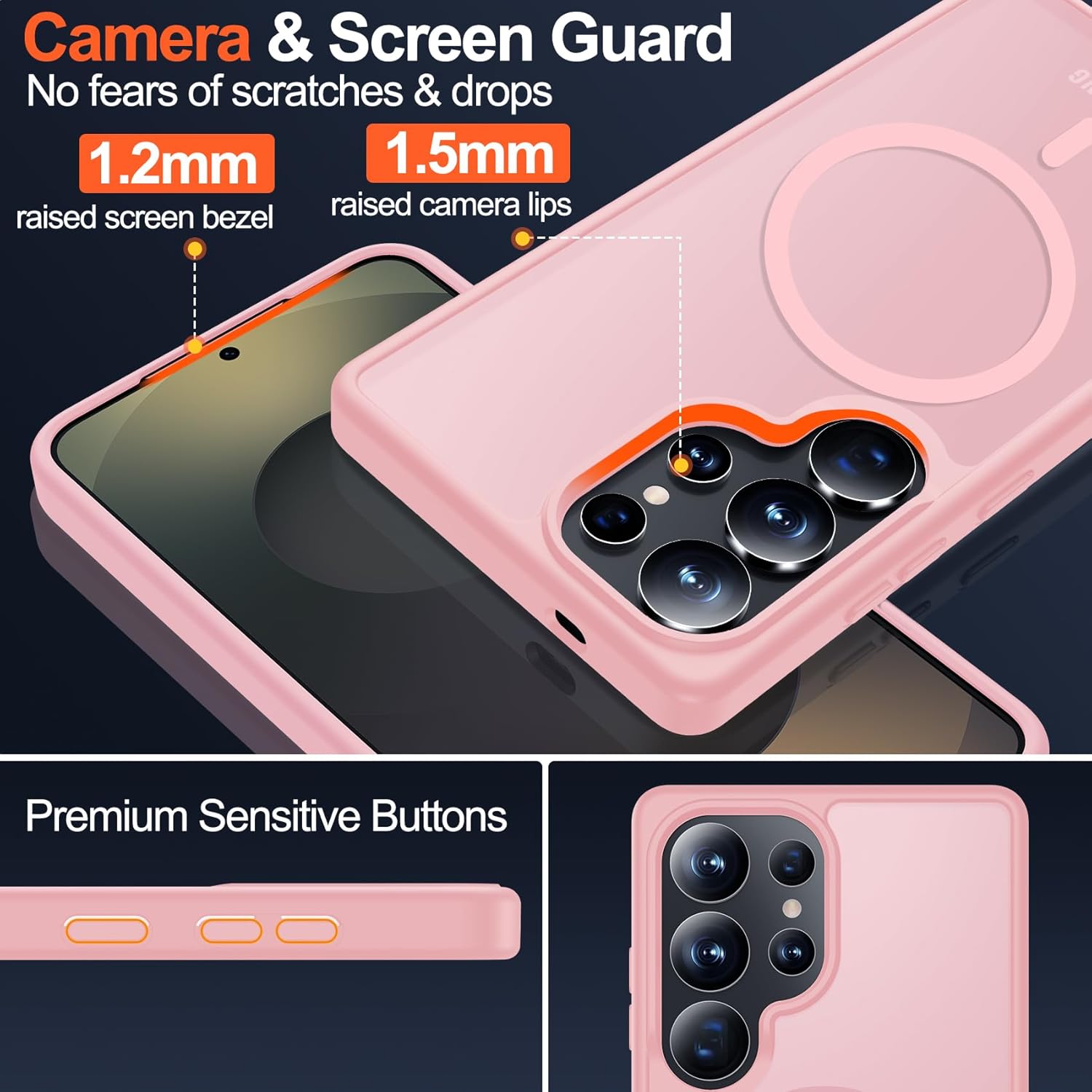 MOZOTER for Samsung Galaxy S25 Ultra Case with Magnetic,[Compatible with MagSafe][2*Screen Protector][12Ft Military Dropproof] Translucent Anti-Slip Back Slim Shockproof Case for S25 Ultra-Pink - Image 4