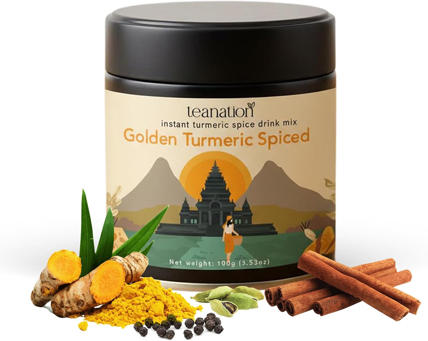 Tea Nation Golden Turmeric Latte Gift Set with Bamboo Whisk Kit | Golden Milk Powder + Japanese Matcha Whisk, Bowl & Scoop | Wellness Gift Set image 2