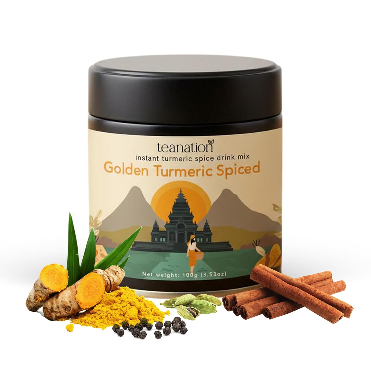 Tea Nation Golden Milk Turmeric Latte Mix 100g – Caffeine Free Relaxing Drink with Ginger, Cinnamon, Cardamom & Black Pepper, Vegan Superfood Coffee Alternative