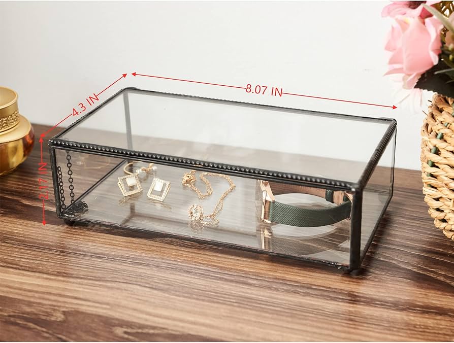 Amazon.com: WHSLILR Vintage Glass Jewelry Box Keepsake Box with