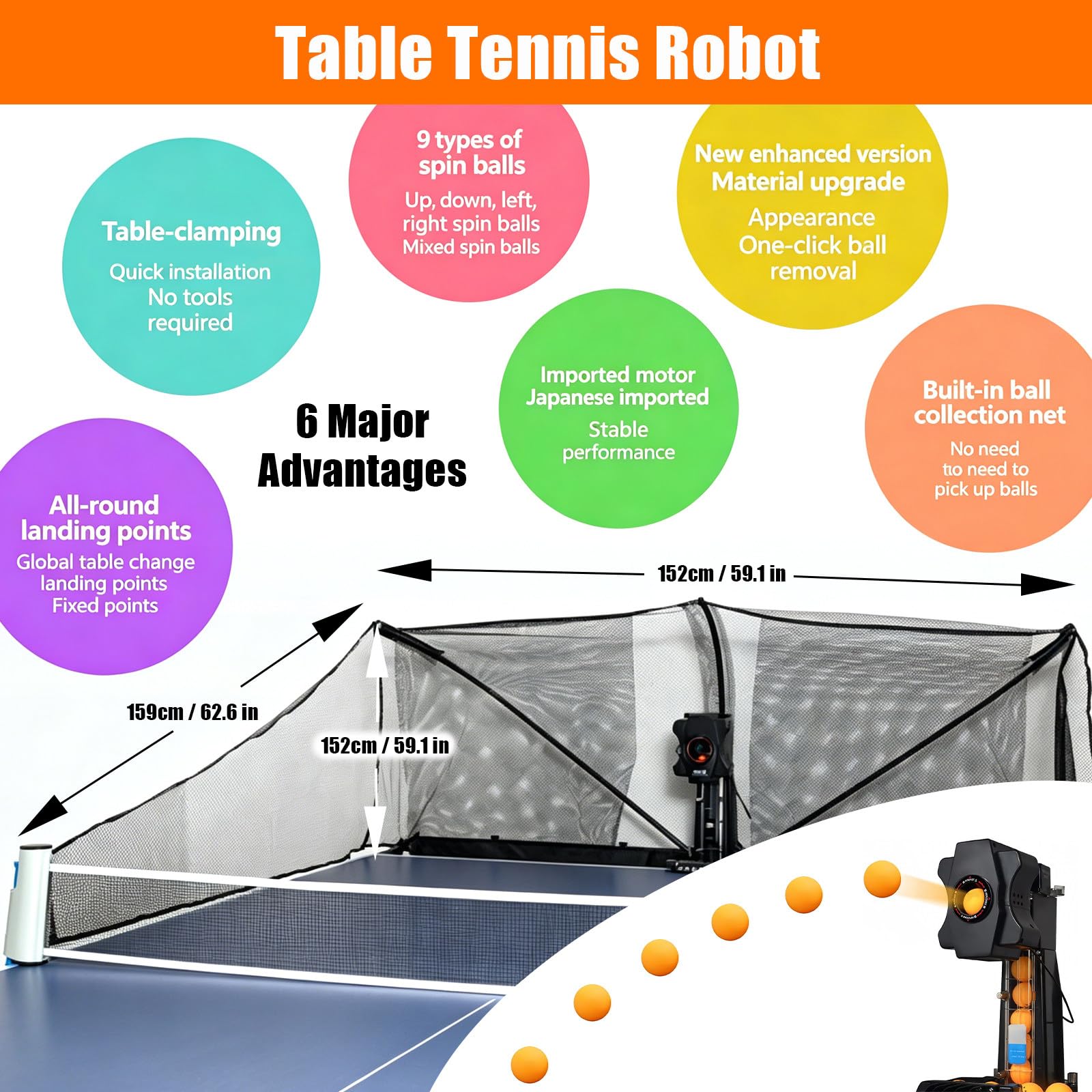 Robot da Ping Pong Professionale con Motore Silenzioso, Oscillazione Automatica, 9 Effetti Multipli e Riciclo Palline per Allenamento Quotidiano