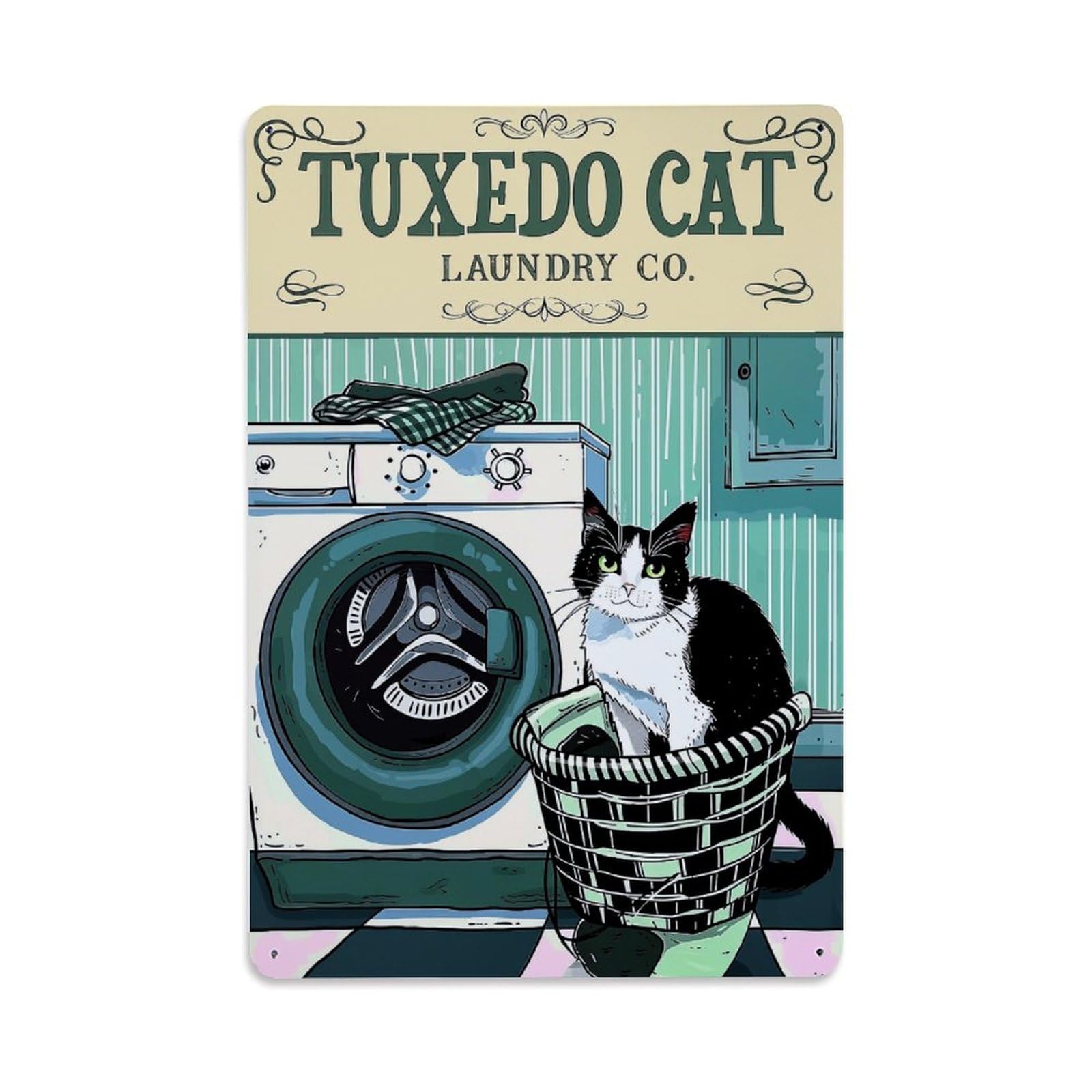 Jdfenggu Vintage Tuxedo Cat Laundry Co. Retro Metal Tin Sign, Decor Art Poster For Bar, Home, Man Cave, Kitchen, Laundry Room Gift 8X12inch