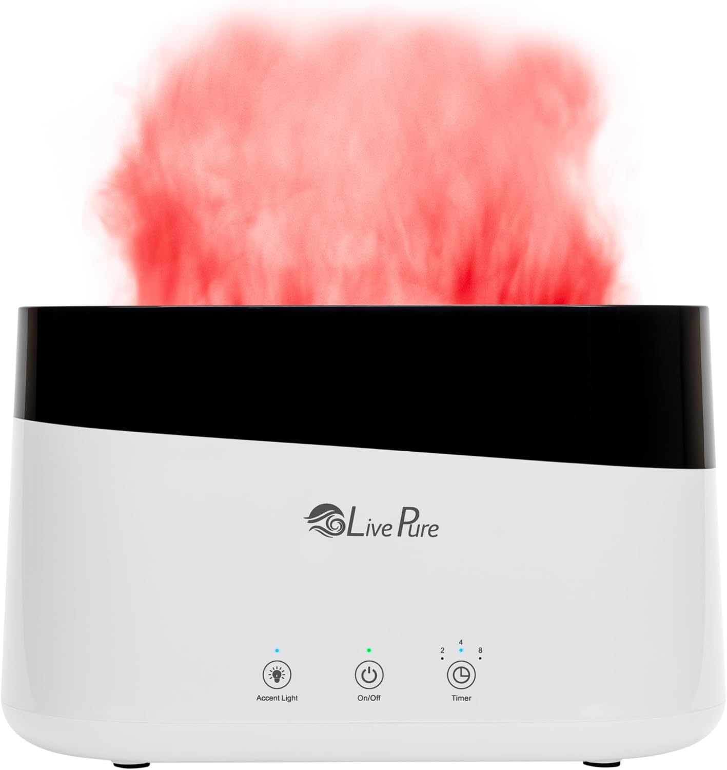 LivePure LP300HUM Aqua Flame Cool Mist Humidifier – Small Ultrasonic Plant Humidifier Indoor with Essential Oil Diffuser – Dorm Essentials, Apartment, Desks & Home Office White - 0.20 Gal/ .75L