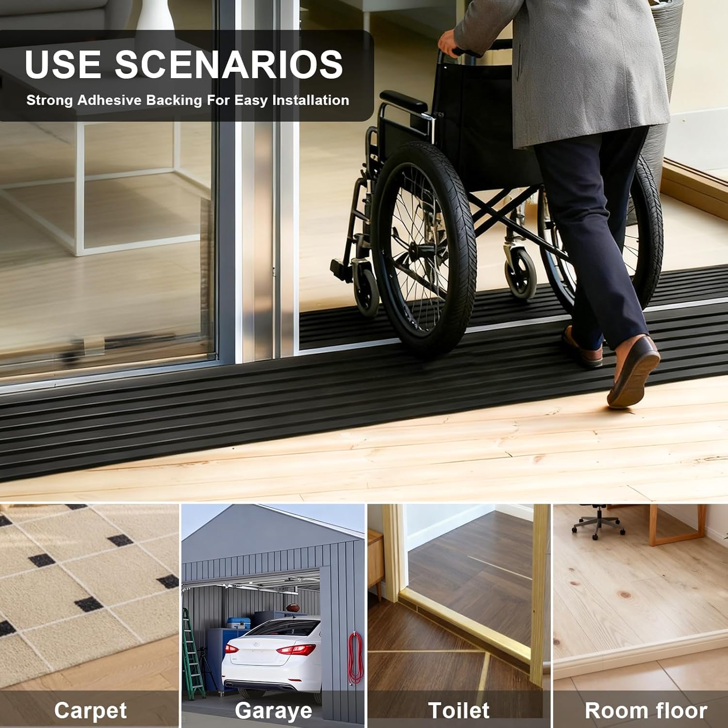 Cutis Rampe de seuil de Porte Profil de Transition Autocollant 90x10x4cm | Convient pour les aspirateurs robots, poussettes, chariots, déambulateurs et scooters électriques via rampes de seuil.