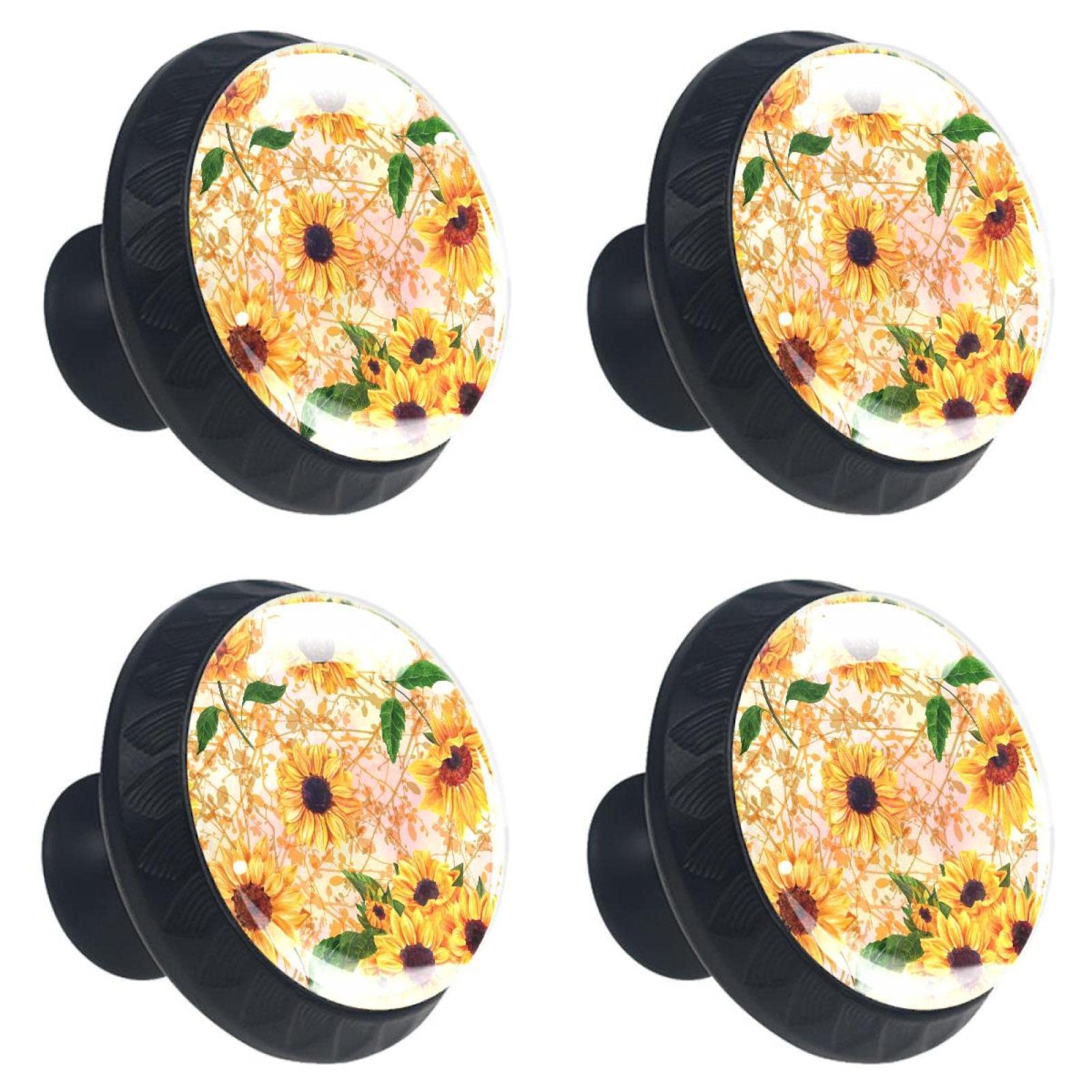 Bouton de tiroir tournesol en verre pour décoration de cuisine et meuble de bureau